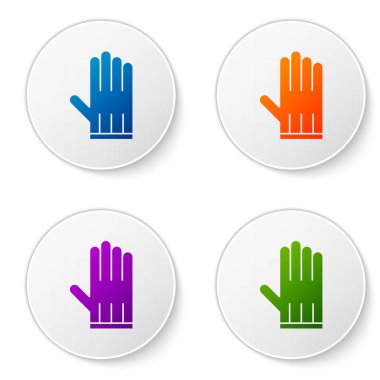 Beyaz arkaplanda izole edilmiş renkli deri eldiven simgesi. Simgeleri daire düğmelerine ayır. Vektör İllüstrasyonu