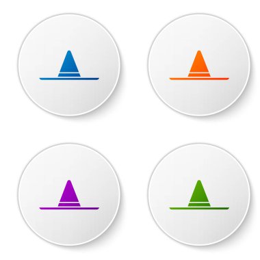 Renkli bahçıvan, çiftçi ya da tarımcı şapkası ikonu beyaz arka planda izole edilmiş. Simgeleri daire düğmelerine ayır. Vektör İllüstrasyonu