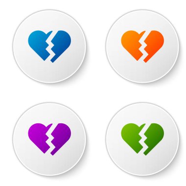 Kırık kalp ya da beyaz arka planda izole edilmiş boşanma ikonu. Aşk sembolü. Sevgililer Günü. Simgeleri daire düğmelerine ayır. Vektör İllüstrasyonu