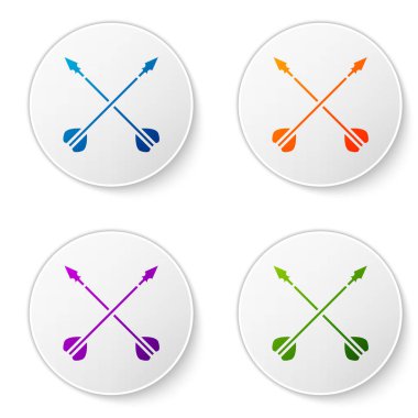 Renkli Ortaçağ çapraz ok simgesi beyaz arkaplanda izole edildi. Ortaçağ silahı. Simgeleri daire düğmelerine ayır. Vektör İllüstrasyonu