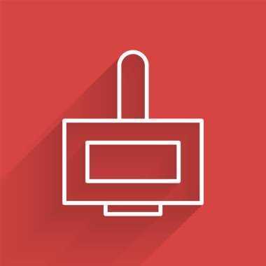 Beyaz çizgili oje şişesi ikonu uzun gölgeli. Vektör İllüstrasyonu