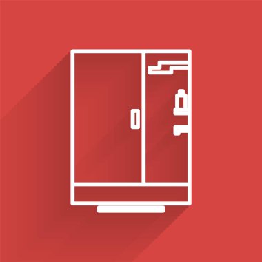 Beyaz çizgi duş kabini ikonu uzun gölgeli izole edilmiş. Vektör İllüstrasyonu