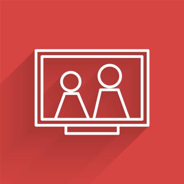 Masa simgesindeki beyaz çizgi resim çerçevesi uzun gölgeli izole edilmiş. Vektör İllüstrasyonu