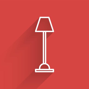 Beyaz çizgi lamba ikonu uzun gölgeli izole edilmiş. Vektör İllüstrasyonu