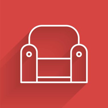 Uzun gölgeli beyaz çizgi Kol Koltuğu simgesi. Vektör İllüstrasyonu