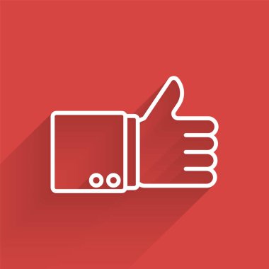 Beyaz çizgili El başparmağı uzun gölgeli izole edilmiş bir simge. Vektör İllüstrasyonu