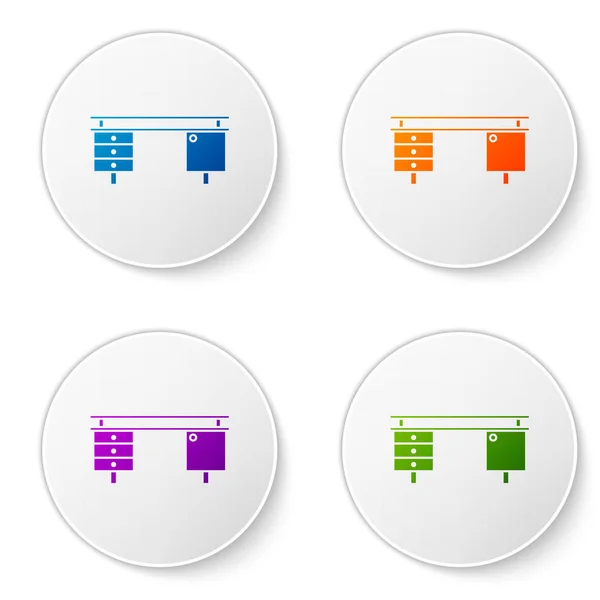 Ícone de mesa de escritório de cor isolado no fundo branco. Definir ícones em botões de círculo. Ilustração vetorial — Vetor de Stock