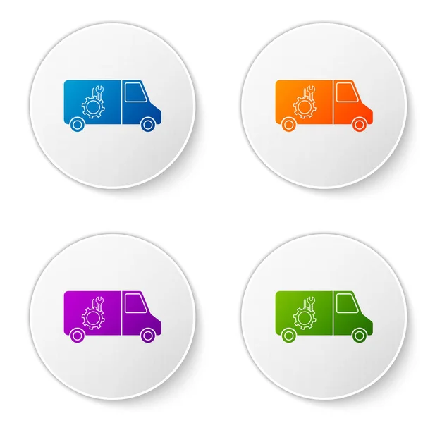 Color Car service icon isolated on white background. Repair service auto mechanic. Maintenance sign. Set icons in circle buttons. Vector Illustration — Stock Vector