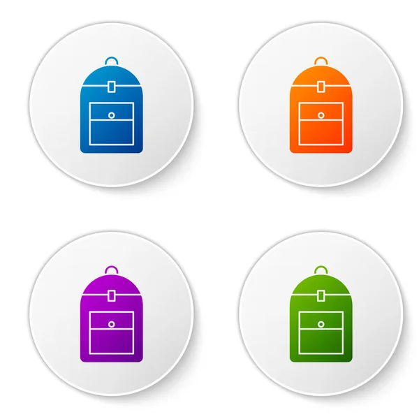 Εικονίδιο Color Backpack απομονωμένο σε λευκό φόντο. Ορισμός εικονιδίων σε κουμπιά κύκλου. Εικονογράφηση διανύσματος — Διανυσματικό Αρχείο
