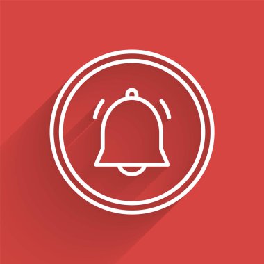 Beyaz çizgi Çember düğmesi ve sohbet bildirim simgesi uzun gölgeli izole. Yeni mesaj, iletişim, sohbet, sosyal ağ bildirimi. Vektör İllüstrasyonu