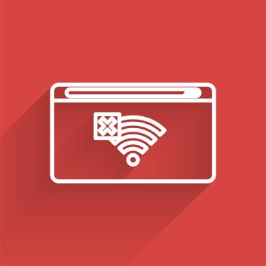 Beyaz çizgi Hiçbir internet bağlantısı simgesi uzun gölgeyle izole edilmedi. Kablosuz ağ ya da uzaktan internet erişimi için işaret yok. Vektör İllüstrasyonu