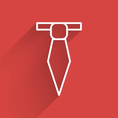 Beyaz çizgi ikonu uzun gölgeli izole edilmiş. Boyunbağı ve boyun bezi sembolü. Vektör İllüstrasyonu