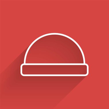 Uzun gölgeli beyaz çizgi Beanie şapka ikonu. Vektör İllüstrasyonu