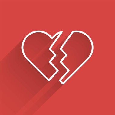 Kırık bir kalp ya da uzun gölgeli bir boşanma ikonu. Aşk sembolü. Sevgililer Günü. Vektör İllüstrasyonu