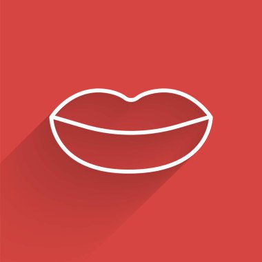 Gülen dudak simgesi uzun gölgeli beyaz çizgi. Gülümse. Vektör İllüstrasyonu