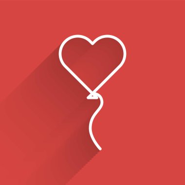 Kalp şeklinde beyaz çizgi balonlar, uzun gölgeli izole edilmiş kurdele ikonu. Sevgililer Günü sembolü. Vektör İllüstrasyonu