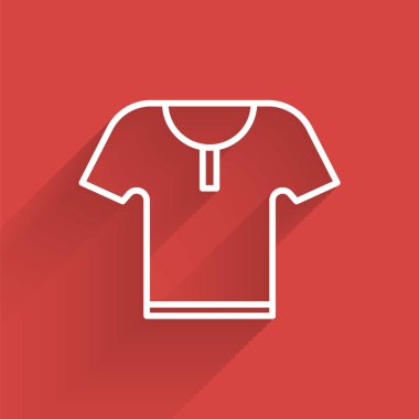 Beyaz çizgi vücut zırhı ikonu uzun gölgeli izole edilmiş. Vektör İllüstrasyonu