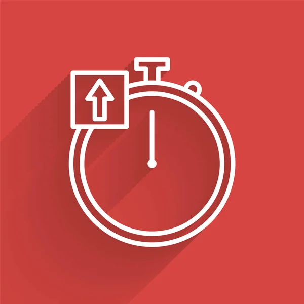 White line Stopwatch icon isolated with long shadow. Time timer sign. Chronometer sign. Vector Illustration — 스톡 벡터