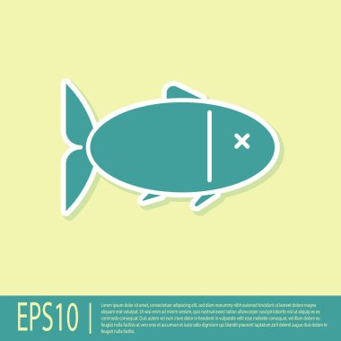 Yeşil Balık simgesi sarı arkaplanda izole edildi. Vektör İllüstrasyonu