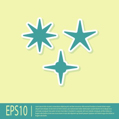 Sarı arkaplanda yeşil düşen yıldız simgesi izole edildi. Göktaşı, göktaşı, kuyruklu yıldız, asteroid, yıldız ikonu. Vektör İllüstrasyonu