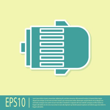 Sarı arkaplanda yeşil elektrik motor simgesi izole edildi. Araba alternatörü. Vektör İllüstrasyonu