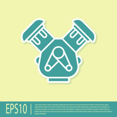 Yeşil araba motor simgesi sarı arkaplanda izole edildi. Vektör İllüstrasyonu