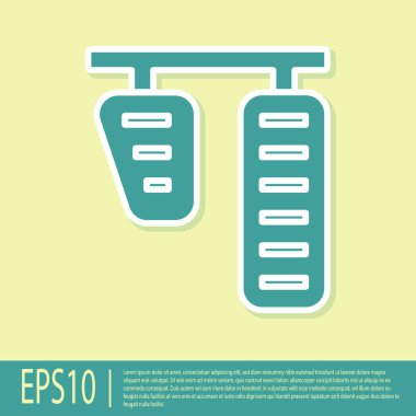 Yeşil araba gazı ve fren pedalları sarı arka planda izole edilmiş. Vektör İllüstrasyonu