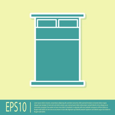 Sarı arka planda iki ya da bir kişi için yeşil büyük yatak. Vektör İllüstrasyonu