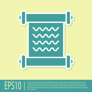 Yeşil KHK, kağıt, parşömen, kaydırma simgesi sarı arkaplanda izole edilmiş. Vektör İllüstrasyonu