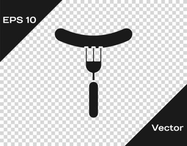 Çatal simgesindeki gri sosis şeffaf arkaplanda izole edilmiş. Izgara sosis ve aroma işareti. Vektör İllüstrasyonu