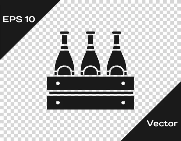 Grey Pack of beer bottles icon isolated on transparent background. Wooden box and beer bottles. Case crate beer box sign. Vector Illustration — Stock Vector