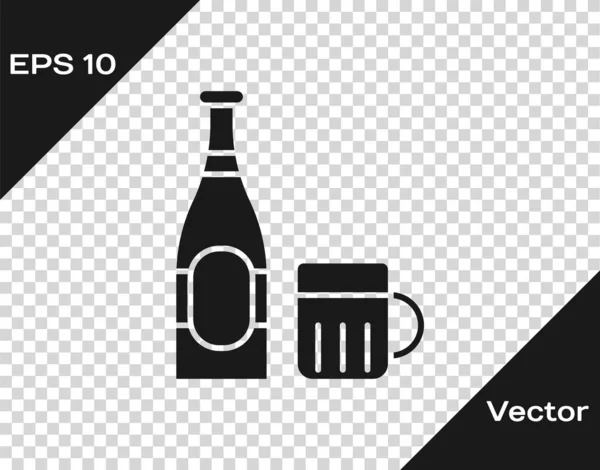 Grey Beer bottle and glass icon isolated on transparent background. Alcohol Drink symbol. Vector Illustration — Stock Vector