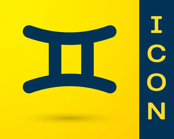 Ícone de signo azul do zodíaco Gêmeos isolado no fundo amarelo. Coleção de horóscopo astrológico. Ilustração vetorial — Vetor de Stock