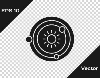 Gri Güneş Sistemi simgesi şeffaf arkaplanda izole edildi. Gezegenler yıldızın etrafında dönerler. Vektör İllüstrasyonu