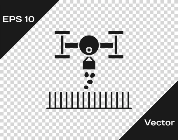 Gris Granja inteligente con control de drones para siembra de semillas icono aislado sobre fondo transparente. Tecnología de innovación para la empresa agrícola. Ilustración vectorial — Vector de stock