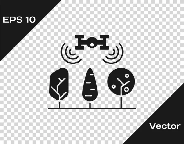 Fazenda inteligente cinza com controle de drone e ícone de árvore isolado em fundo transparente. Tecnologia de inovação para a empresa agrícola. Ilustração vetorial — Vetor de Stock