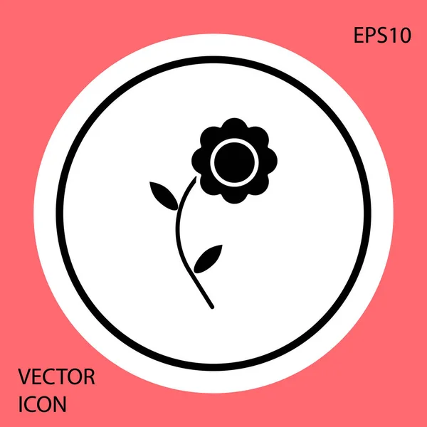 Icono Flor Negra aislado sobre fondo rojo. Botón círculo blanco. Ilustración vectorial — Vector de stock