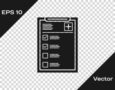 Şeffaf arka planda izole klinik kayıt simgesi ile Gri Tıbbi pano. Sağlık sigortası formu. Reçete, tıbbi kontrol izleri raporu. Vektör İllüstrasyonu