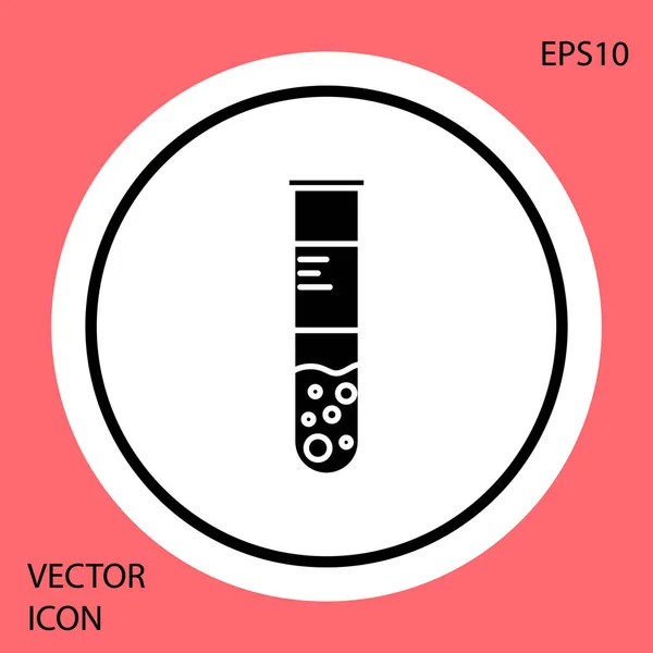 Schwarzes Reagenzglas und Kolben-Chemielabor-Testsymbol isoliert auf rotem Hintergrund. Laborgläser. weißer Kreis-Knopf. Vektorillustration — Stockvektor