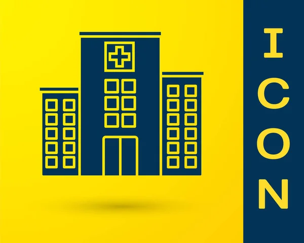 Blue Medical hospital building with cross icon isolated on yellow background. Medical center. Health care. Vector Illustration