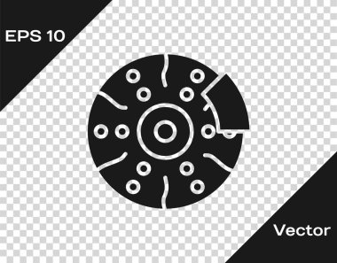 Gri araba fren diski ve şeffaf arka planda izole edilmiş kalibre simgesi. Vektör İllüstrasyonu