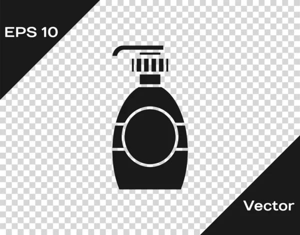 Botella gris de jabón líquido antibacteriano con icono del dispensador aislado sobre fondo transparente. Desinfección, higiene, concepto de cuidado de la piel. Ilustración vectorial — Vector de stock