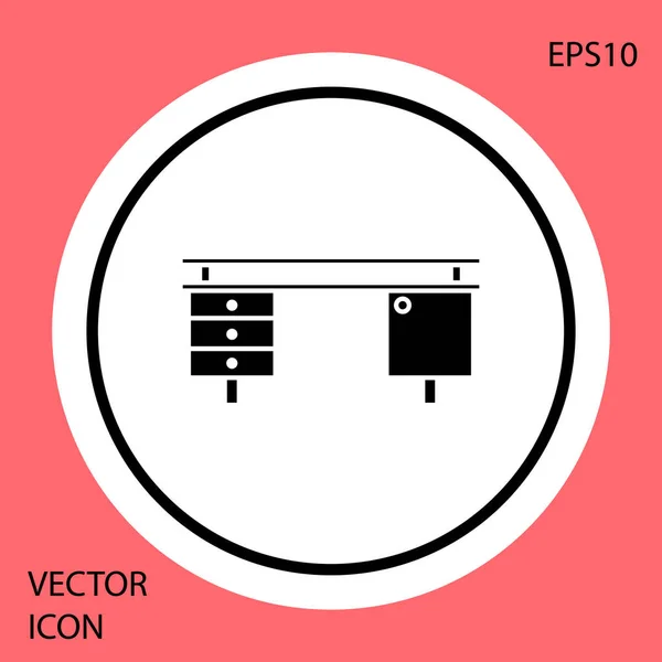 黑色写字台图标隔离在红色背景。 白色圆环按钮。 病媒图解 — 图库矢量图片