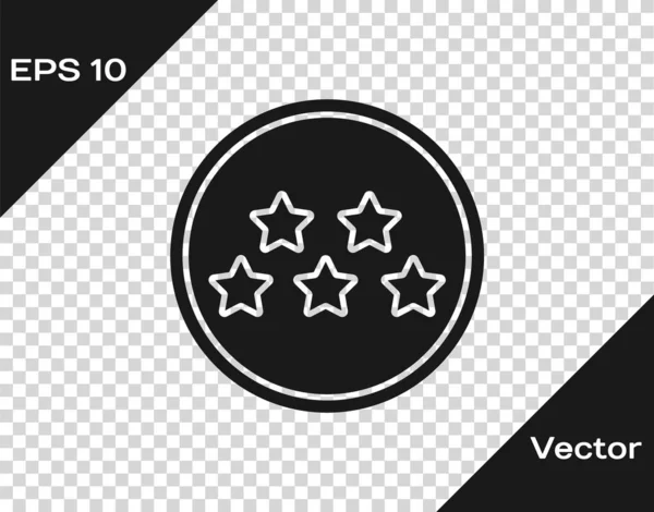 Gris Cinco estrellas de calificación del producto del cliente icono de revisión aislado sobre fondo transparente. Favorito, mejor calificación, símbolo de premio. Ilustración vectorial — Vector de stock