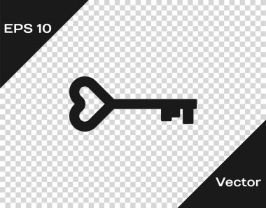 Gri Anahtar 'ın kalp şekli simgesi şeffaf arkaplanda izole edildi. Sevgililer Günü sembolü. Vektör İllüstrasyonu