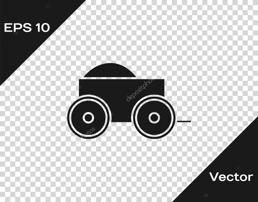Grey Wooden four-wheel cart with hay icon isolated on transparent background. Vector Illustration