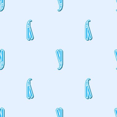 Saç ikonu için mavi çizgili saç maşası gri arka planda izole edilmiş pürüzsüz desen. Saç düzleştirici ikonu. Vektör İllüstrasyonu