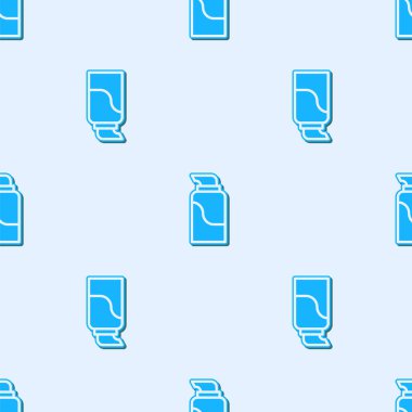 Mavi çizgi kremi ya da losyon kozmetik tüp ikonu gri arka planda izole edilmiş pürüzsüz desen. Erkekler için vücut bakım ürünleri. Vektör İllüstrasyonu