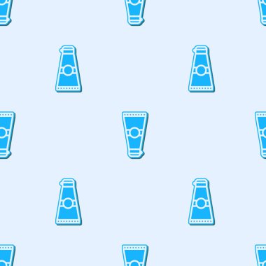 Mavi çizgi kremi ya da losyon kozmetik tüp ikonu gri arka planda izole edilmiş pürüzsüz desen. Erkekler için vücut bakım ürünleri. Vektör İllüstrasyonu