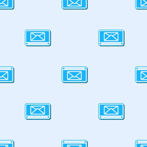 Línea azul Icono de correo electrónico y correo electrónico aislado patrón transparente sobre fondo gris. Envolvente símbolo e-mail. Señal de correo electrónico. Ilustración vectorial — Vector de stock